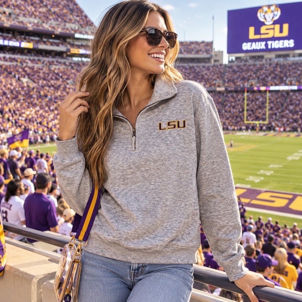 Colosseum LSU Tigers Womens Small Gray Quarter Zip Pullover Sweatshirt NCAA